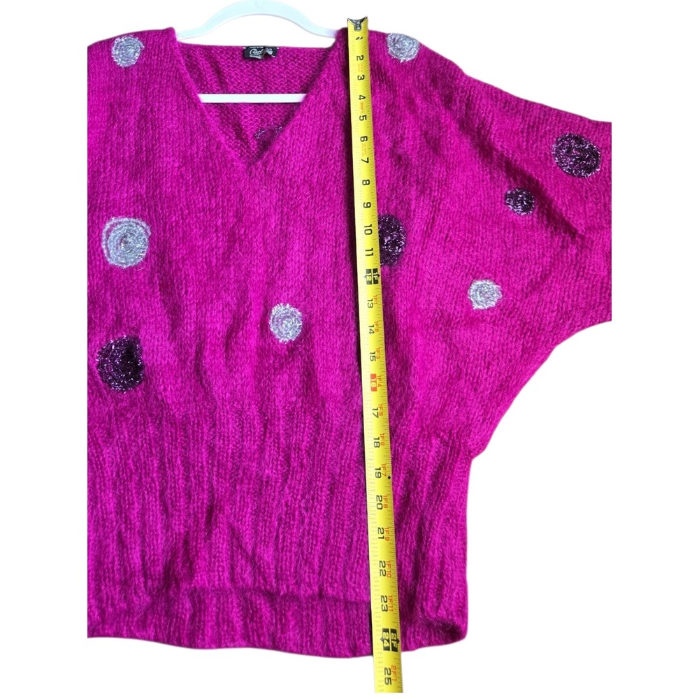Balzac Italy Magenta Super Kid Mohair V-Neck Polka Dot Sweater IT 42 Vintage - Picture 4 of 13